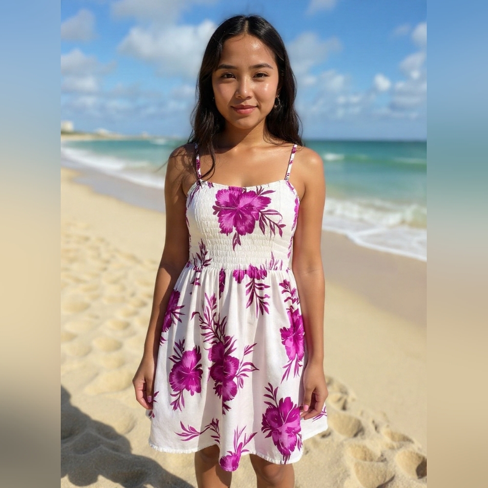 Elegant Strapless Floral Dress in Purple and White